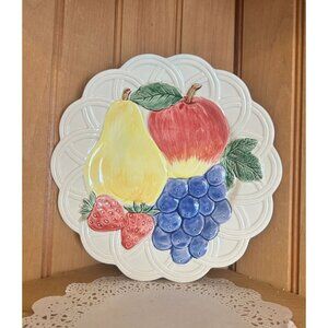 Vintage Otagiri Ironstone Ceramic Majolica Luncheon Plate Fruit Apples Pears